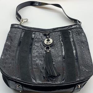 Marc Chantal M.C. Black Alligator Embossed Suede Patent Shoulder Bag. BP1607